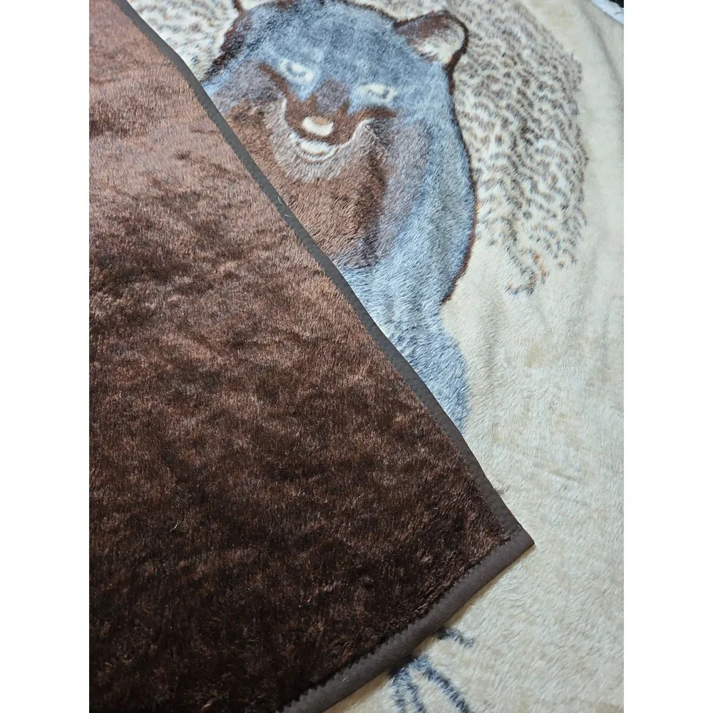Fuzzy Plush Fox Blanket Reversible Fleece Safari Weavers Woodlands 60x50 Vintage